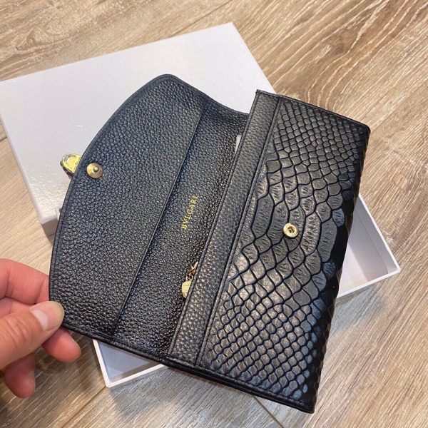 Bulgari Cowhide Wallet Black 19x10